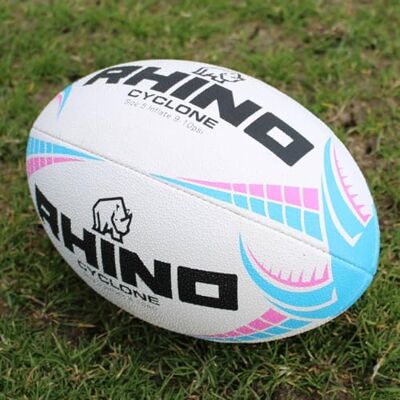 Rhino Rugby Ball Cyclone White/Light Blue/Pink Size 3 Rhino Rugby Ball Cyclone White/Light Blue/Pink Size 3