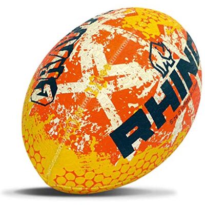 Rhino Graffiti Rugby Ball (Orange Yellow, 5) Rhino Graffiti Rugby Ball (Orange Yellow, 5)