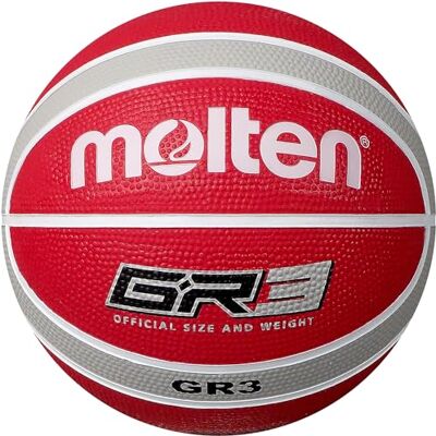 Molten GR Premium Rubber Basketball Indoor/Outdoor Play Durable Pro Pebble Grip Texture Reaction Training Size 3 For Boys age 6 & under, Girls age 11 & under Red & Silver Molten GR Premium Rubber Basketball Indoor/Outdoor Play Durable Pro Pebble Grip Texture Reaction Training Size 3 For Boys age 6 & under, Girls age 11 & under Red & Silver