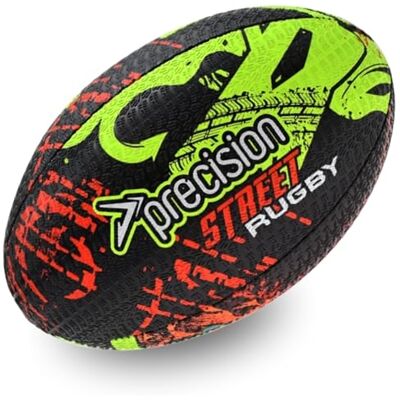 Precision Street Mania Rugby Ball, Urban Training, for Hard Surfaces, Durable Tyre Embossed Vulcanised Rubber, Ultimate Grip, Official Size, 4 Precision Street Mania Rugby Ball, Urban Training, for Hard Surfaces, Durable Tyre Embossed Vulcanised Rubber, Ultimate Grip, Official Size, 4