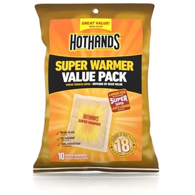 HotHands Body & Hand Super Warmers Long Lasting Natural Odorless Air Activated Warmers Up to 18 Hours of Heat 10 Individual Warmers HotHands Body & Hand Super Warmers Long Lasting Natural Odorless Air Activated Warmers Up to 18 Hours of Heat 10 Individual Warmers