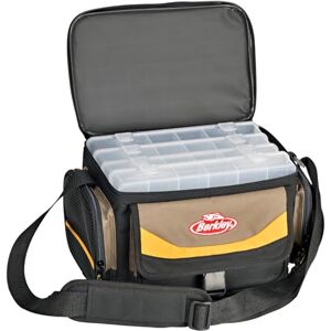 Berkley System 4 Box Storer Fishing Tackle Bag with 4 Fishing Tackle Boxes, Cooler Segment for Bait, Lures and Gear, Waterproof Tackle Management Saltwater Sea and Freshwater Anglers, Yellow Black Berkley System 4 Box Storer Fishing Tackle Bag with 4 Fishing Tackle Boxes, Cooler Segment for Bait, Lures and Gear, Waterproof Tackle Management Saltwater Sea and Freshwater Anglers, Yellow Black