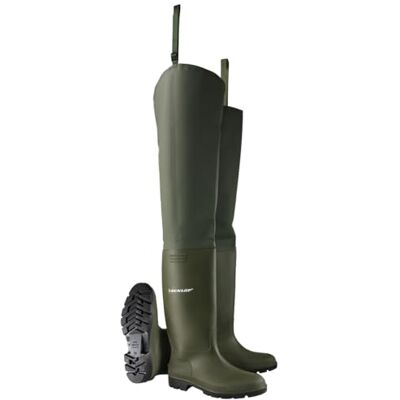 Dunlop Pricemastor Thigh Waders with Boots, PVC, Green, UK 10.5 Dunlop Pricemastor Thigh Waders with Boots, PVC, Green, UK 10.5