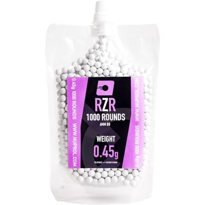 Nuprol RZR 0.45g 1000R Heavyweight 6mm Airsoft BBs Ammo Low Tolerance High Performance 5.95mm +/-0.01mm Nuprol RZR 0.45g 1000R Heavyweight 6mm Airsoft BBs Ammo Low Tolerance High Performance 5.95mm +/-0.01mm