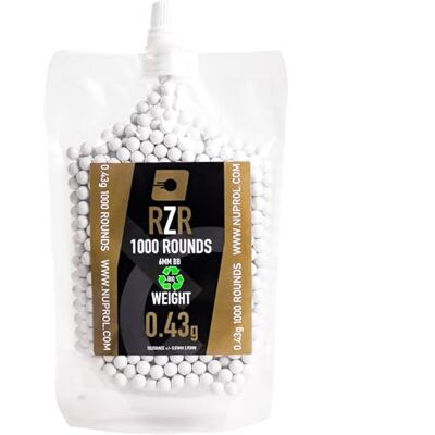 Nuprol RZR 0.43g 1000R Heavyweight Biodegradable 6mm Airsoft BBs Ammo Low Tolerance High Performance 5.95mm +/-0.01mm Nuprol RZR 0.43g 1000R Heavyweight Biodegradable 6mm Airsoft BBs Ammo Low Tolerance High Performance 5.95mm +/-0.01mm