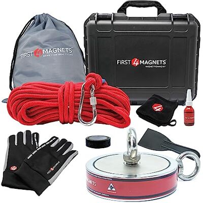 FIRST4MAGNETS 2,080kg Pull Titan Magnet Fishing Kit with Super High Power 140mm Neodymium Double Eyebolt Magnet Gloves, Thread Locker, 20M Rope, Cloth, Bag, Tape & Branded Box Recovery & Treasure Hunting FIRST4MAGNETS 2,080kg Pull Titan Magnet Fishing Kit with Super High Power 140mm Neodymium Double Eyebolt Magnet Gloves, Thread Locker, 20M Rope, Cloth, Bag, Tape & Branded Box Recovery & Treasure Hunting