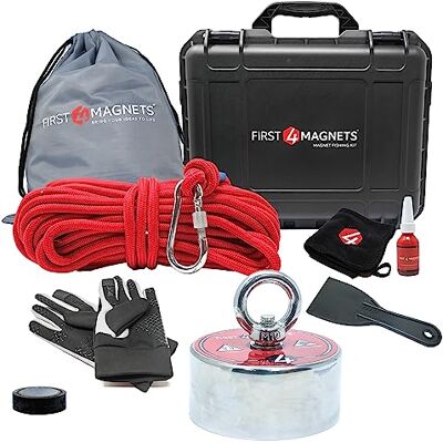 FIRST4MAGNETS 1,800kg Pull Apex 360° Magnet Fishing Kit with Super High Power 90mm Neodymium Magnet Gloves, Thread Locker, 20M Rope, Cloth, Bag, Tape and Branded Box Recovery & Treasure Hunting FIRST4MAGNETS 1,800kg Pull Apex 360° Magnet Fishing Kit with Super High Power 90mm Neodymium Magnet Gloves, Thread Locker, 20M Rope, Cloth, Bag, Tape and Branded Box Recovery & Treasure Hunting