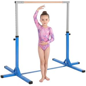 HomCom Adjustable Gymnastic Bar - Kids, Blue - Gymnastic Bar HomCom Adjustable Gymnastic Bar - Kids, Blue - Gymnastic Bar