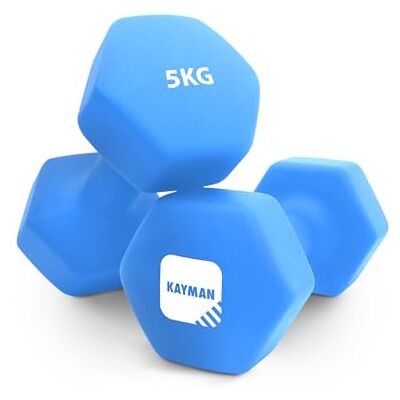 KAYMAN Neoprene Dumbbell Pair with Anti-Slip Grip, Hex Edges, Water-Resistant Surface & Free Workout Poster Guide Weight Set for Home, Gym & Fitness Training Equipment Unisex (5kg Blue) KAYMAN Neoprene Dumbbell Pair with Anti-Slip Grip, Hex Edges, Water-Resistant Surface & Free Workout Poster Guide Weight Set for Home, Gym & Fitness Training Equipment Unisex (5kg Blue)