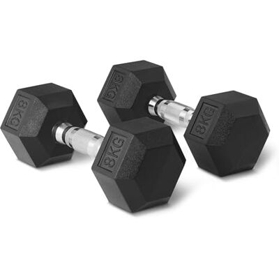 Amazon Basics Rubber Encased Hex Dumbbell Weights Set, 8 kg, Black Amazon Basics Rubber Encased Hex Dumbbell Weights Set, 8 kg, Black