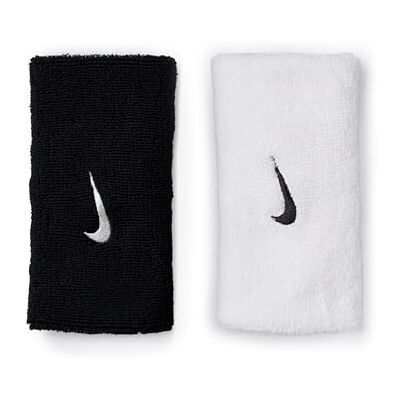 Nike Swoosh Classic Doublewide Wristbands 2-Pack Sweatbands Tennis Fitness Running Wristbands Wide, Black/White/Black, One Size Nike Swoosh Classic Doublewide Wristbands 2-Pack Sweatbands Tennis Fitness Running Wristbands Wide, Black/White/Black, One Size