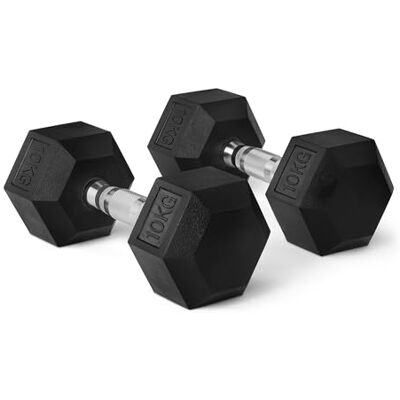 Amazon Basics Rubber Encased Hex Dumbbell Weights Set, 10 kg, Black Amazon Basics Rubber Encased Hex Dumbbell Weights Set, 10 kg, Black