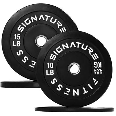 Fitvids Signature Fitness 2" Olympic Bumper Plate Weight Plates with Steel Hub, 50-Pound Set, 2x 10LB, 2x 15LB Fitvids Signature Fitness 2" Olympic Bumper Plate Weight Plates with Steel Hub, 50-Pound Set, 2x 10LB, 2x 15LB