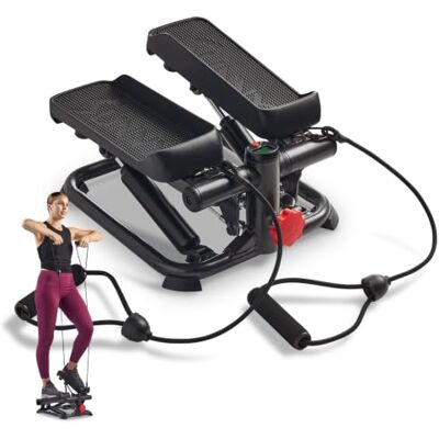 Sunny Health & Fitness Mini Stair Stepper w/Resistance Bands for Home Gym Full Body Cardio, Hydraulic Resistance, LCD Meter, No Assembly, Resistance Bands, 100-150 kg Capacity, SunnyFit App Sunny Health & Fitness Mini Stair Stepper w/Resistance Bands for Home Gym Full Body Cardio, Hydraulic Resistance, LCD Meter, No Assembly, Resistance Bands, 100-150 kg Capacity, SunnyFit App