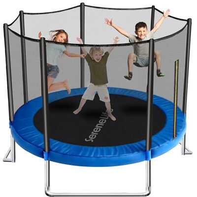 SereneLife Outdoor Trampoline for Kids and Adults 8ft 10ft 12ft ASTM Certified Heavy Duty Garden Trampoline with Safety Poles Netting and Stable Rustproof Frame SereneLife Outdoor Trampoline for Kids and Adults 8ft 10ft 12ft ASTM Certified Heavy Duty Garden Trampoline with Safety Poles Netting and Stable Rustproof Frame