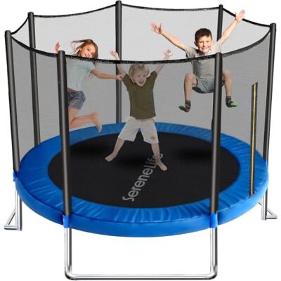SereneLife Outdoor Trampoline for Kids and Adults 8ft 10ft 12ft ASTM Certified Heavy Duty Garden Trampoline with Safety Poles Netting and Stable Rustproof Frame SereneLife Outdoor Trampoline for Kids and Adults 8ft 10ft 12ft ASTM Certified Heavy Duty Garden Trampoline with Safety Poles Netting and Stable Rustproof Frame