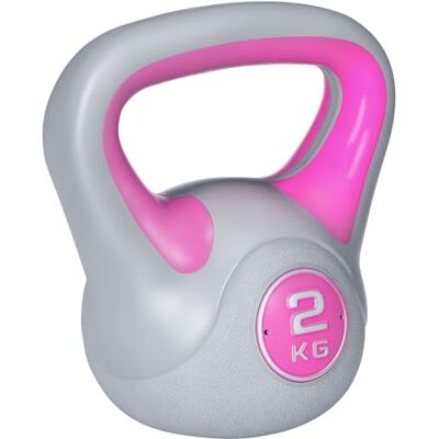 SPORTNOW Kettlebell, 2kg Kettle Bells with Handle for Home Gym Weight Lifting and Strength Training, Pink and Grey SPORTNOW Kettlebell, 2kg Kettle Bells with Handle for Home Gym Weight Lifting and Strength Training, Pink and Grey