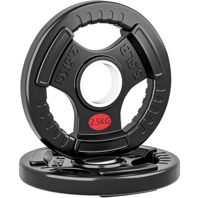 SPORTNOW Olympic Weight Plates, 2"/5cm Weight Disc Pair with Tri-Grips, 2 x 2.5kg Dumbbell Plates for Weightlifting and Strength Training Home Gym Fitness Workout, Black SPORTNOW Olympic Weight Plates, 2"/5cm Weight Disc Pair with Tri-Grips, 2 x 2.5kg Dumbbell Plates for Weightlifting and Strength Training Home Gym Fitness Workout, Black