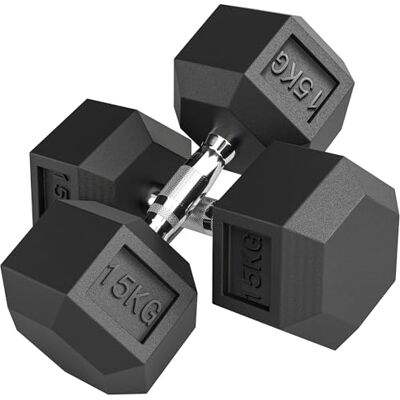 HOMCOM 2x15KG Rubber Hex Dumbbell Portable Hand Weights for Home Gym HOMCOM 2x15KG Rubber Hex Dumbbell Portable Hand Weights for Home Gym