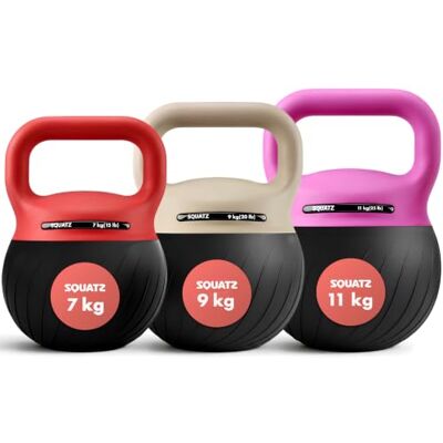 SQUATZ Kettlebell Set 7 kg 9 kg 11 kg Soft Weights with Shock Absorbing Base, Extra Wide Non Slip Handle for Home Gym Strength Training SQUATZ Kettlebell Set 7 kg 9 kg 11 kg Soft Weights with Shock Absorbing Base, Extra Wide Non Slip Handle for Home Gym Strength Training