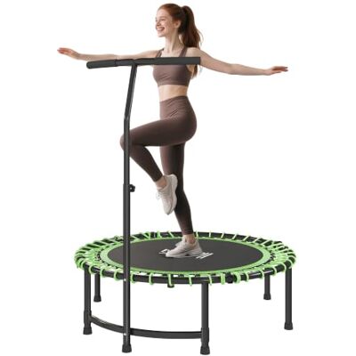 HOMCOM 45" Folding Fitness Trampoline with Adjustable Handle 150kg Rebounder Trampoline, Mini Jumper, for Indoor Exercise Workout HOMCOM 45" Folding Fitness Trampoline with Adjustable Handle 150kg Rebounder Trampoline, Mini Jumper, for Indoor Exercise Workout