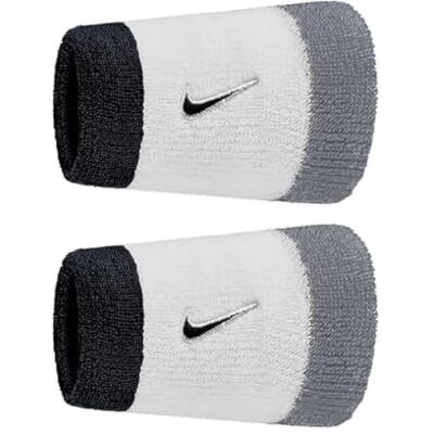 Nike Swoosh Classic Doublewide Wristbands 2-Pack Sweatbands Tennis Fitness Running Wristbands Wide, White/Cool Grey/Black, One Size Nike Swoosh Classic Doublewide Wristbands 2-Pack Sweatbands Tennis Fitness Running Wristbands Wide, White/Cool Grey/Black, One Size