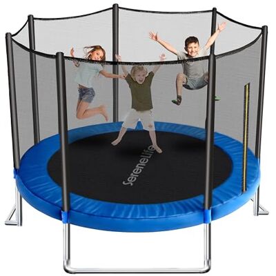 SereneLife Outdoor Trampoline for Kids and Adults 8ft 10ft 12ft ASTM Certified Heavy Duty Garden Trampoline with Safety Poles Netting and Stable Rustproof Frame SereneLife Outdoor Trampoline for Kids and Adults 8ft 10ft 12ft ASTM Certified Heavy Duty Garden Trampoline with Safety Poles Netting and Stable Rustproof Frame