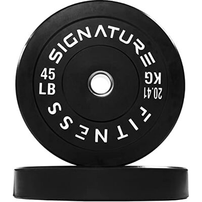 Signature Fitness 2" Olympic Bumper Plate Weight Plates with Steel Hub, 45LB, Pair Signature Fitness 2" Olympic Bumper Plate Weight Plates with Steel Hub, 45LB, Pair