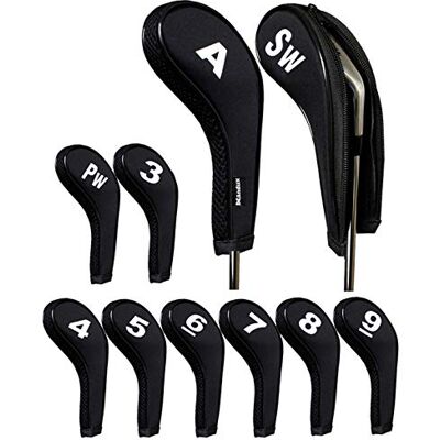 Andux 10pcs/set Number Print Golf Iron Club Head Covers with Zipper Long Neck Black Andux 10pcs/set Number Print Golf Iron Club Head Covers with Zipper Long Neck Black