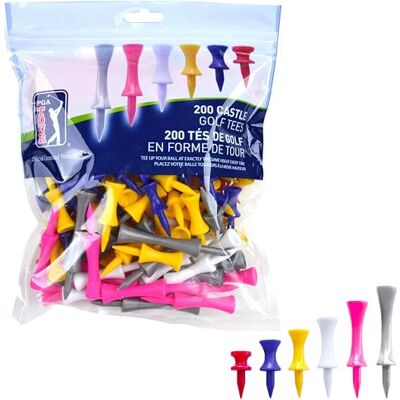 PGA TOUR 200 Castle Golf Tees Red/Yellow/Blue/Pink/Gray PGA TOUR 200 Castle Golf Tees Red/Yellow/Blue/Pink/Gray
