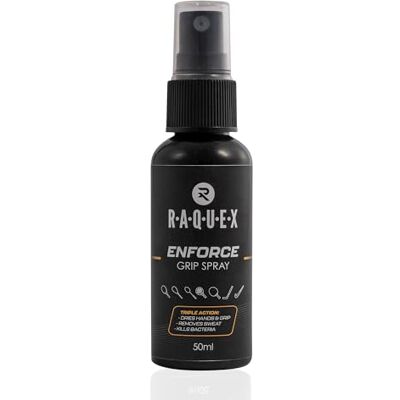 Raquex Enforce Grip Spray 50ml / 200+ Applications – Racket Grip Spray for Dry, Sweat-Free Hands. For Tennis, Squash, Padel, Pickleball, Badminton, Hockey, Cricket, Rugby Raquex Enforce Grip Spray 50ml / 200+ Applications – Racket Grip Spray for Dry, Sweat-Free Hands. For Tennis, Squash, Padel, Pickleball, Badminton, Hockey, Cricket, Rugby