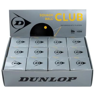 Dunlop Club Squash Balls, Single Yellow Dot, League Ball, 12 Balls Dunlop Club Squash Balls, Single Yellow Dot, League Ball, 12 Balls