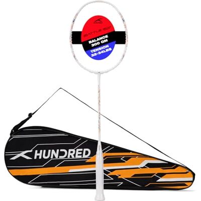 HUNDRED Battle 900 Badminton Racket Material: Carbon Fibre Max Tension 32lbs Lightweight Flexible Shaft 290mm Balance Point Intermediate Level Full Cover Included HUNDRED Battle 900 Badminton Racket Material: Carbon Fibre Max Tension 32lbs Lightweight Flexible Shaft 290mm Balance Point Intermediate Level Full Cover Included