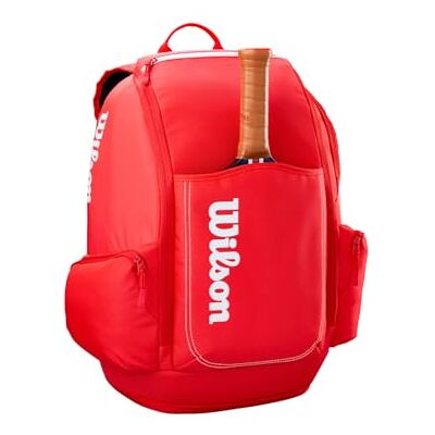 Wilson Super Tour Red Pickleball Backpack, with Dual Paddle Pockets for Easy Access & Dedicated Shoe Storage, Colour: Red Wilson Super Tour Red Pickleball Backpack, with Dual Paddle Pockets for Easy Access & Dedicated Shoe Storage, Colour: Red