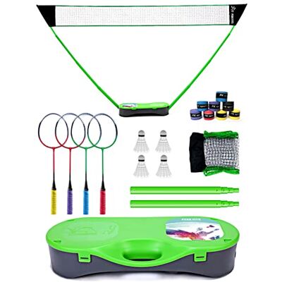 Peak Fits Portable Badminton Net Set,Folding Volleyball Badminton Net,4 Professional Graphite Badminton Racket,8 Racket Grip Tape,4 Shuttlecocks,Family Game,Kids Gift,Backyard Sports Peak Fits Portable Badminton Net Set,Folding Volleyball Badminton Net,4 Professional Graphite Badminton Racket,8 Racket Grip Tape,4 Shuttlecocks,Family Game,Kids Gift,Backyard Sports