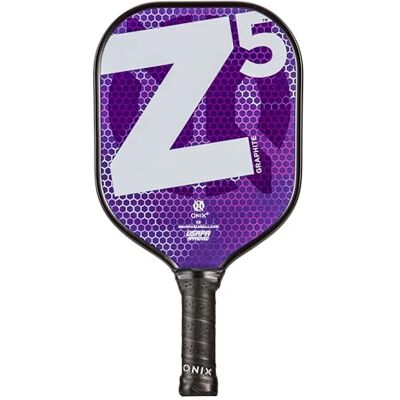 ONIX Graphite Z5 Pickleball Paddle (Graphite Carbon Fiber Face with Rough Texture Surface, Cushion Comfort Grip and Nomex Honeycomb Core for Touch, Control, and Power), Purple ONIX Graphite Z5 Pickleball Paddle (Graphite Carbon Fiber Face with Rough Texture Surface, Cushion Comfort Grip and Nomex Honeycomb Core for Touch, Control, and Power), Purple