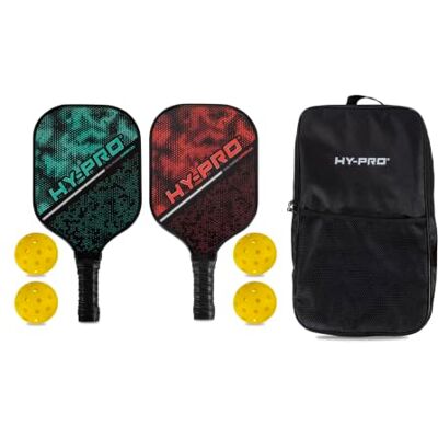 Hy-Pro Pickleball Paddles Set with Fibreglass Rackets, Balls and Case Fibreglass paddle rackets for adults, pickleball set includes 4 balls, carry case fits rackets and balls Hy-Pro Pickleball Paddles Set with Fibreglass Rackets, Balls and Case Fibreglass paddle rackets for adults, pickleball set includes 4 balls, carry case fits rackets and balls