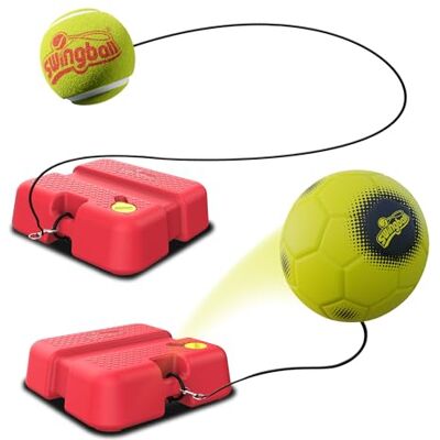 Swingball 2 in 1 All Surface Reflex Soccer and Tennis Trainer for Outdoor Fun, Soccer Ball Trainer, with Tethered Tennis Ball and Paddle Swingball 2 in 1 All Surface Reflex Soccer and Tennis Trainer for Outdoor Fun, Soccer Ball Trainer, with Tethered Tennis Ball and Paddle