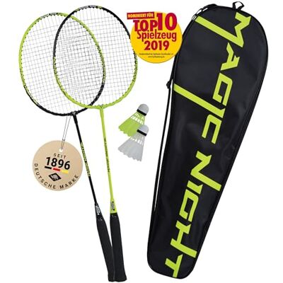 Talbot-Torro Badminton Set Magic Night, 2 Rackets and 2 Shuttles with LED, to Play at Night, in a Valuable Bag, 449405, Black/neon yellow Talbot-Torro Badminton Set Magic Night, 2 Rackets and 2 Shuttles with LED, to Play at Night, in a Valuable Bag, 449405, Black/neon yellow