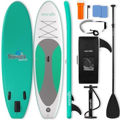SereneLife Paddle Board Inflatable Stand Up SUP 32in Wide Stable All Round Design for Adults and Kids – Paddle Board Non Slip EVA Deck Complete Kit with Paddle Pump Backpack Leash, Green SereneLife Paddle Board Inflatable Stand Up SUP 32in Wide Stable All Round Design for Adults and Kids – Paddle Board Non Slip EVA Deck Complete Kit with Paddle Pump Backpack Leash, Green