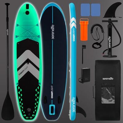 SereneLife Paddle Board Inflatable SUP 10ft 6in x 32in LED Light Up Design for Adults and Kids – Stand Up Paddle Board with RGB Lights Headlight Non Slip EVA Deck, Pump, Paddle, Backpack, Leash SereneLife Paddle Board Inflatable SUP 10ft 6in x 32in LED Light Up Design for Adults and Kids – Stand Up Paddle Board with RGB Lights Headlight Non Slip EVA Deck, Pump, Paddle, Backpack, Leash