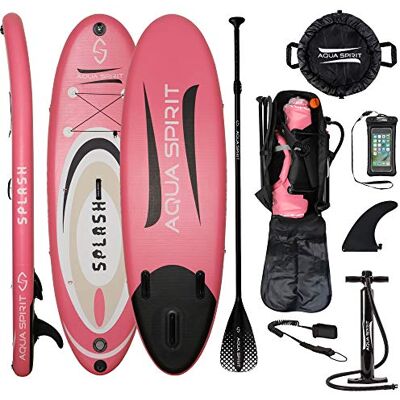 AQUA SPIRIT Splash Inflatable Stand Up SUP 9’x31”x6” Beginners Paddle Board For Kids/Small Adults With Accessories, Paddle, Pump, Back Pack, Leash, Repair Kit, 2 Year Warranty (9' Splash Pink) AQUA SPIRIT Splash Inflatable Stand Up SUP 9’x31”x6” Beginners Paddle Board For Kids/Small Adults With Accessories, Paddle, Pump, Back Pack, Leash, Repair Kit, 2 Year Warranty (9' Splash Pink)