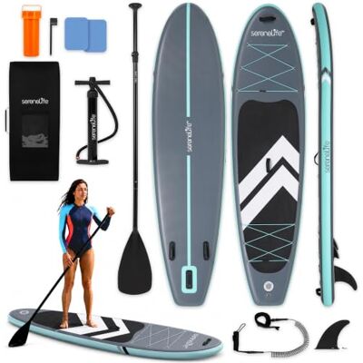 SereneLife Paddle Board Inflatable SUP 32in Wide Stable Design for Adults and Kids – Stand Up Paddle Board, Non Slip EVA Deck Beginner Friendly Kit with Paddle, Pump, Backpack, Leash SereneLife Paddle Board Inflatable SUP 32in Wide Stable Design for Adults and Kids – Stand Up Paddle Board, Non Slip EVA Deck Beginner Friendly Kit with Paddle, Pump, Backpack, Leash