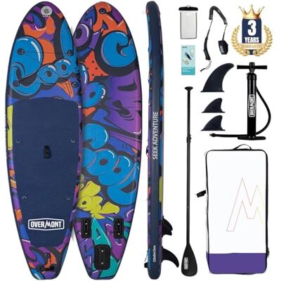 OVERMONT Inflatable Stand Up Paddle Board 10′6″ x 33″ x 6″ – Stable Heavy-Duty SUP for Beginners & Adults, Includes Oar, Fins, Pump & Carry Bag – Portable, Non-Slip Deck for Lakes, Beach, Rivers OVERMONT Inflatable Stand Up Paddle Board 10′6″ x 33″ x 6″ – Stable Heavy-Duty SUP for Beginners & Adults, Includes Oar, Fins, Pump & Carry Bag – Portable, Non-Slip Deck for Lakes, Beach, Rivers