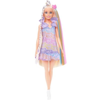 Barbie Fun & Fancy Doll & Accessories, Blonde Fashion Doll with Extra-Long Hair & 2 Looks, Including Silver Metallic Dress & Hair Extension, JCT72 Barbie Fun & Fancy Doll & Accessories, Blonde Fashion Doll with Extra-Long Hair & 2 Looks, Including Silver Metallic Dress & Hair Extension, JCT72