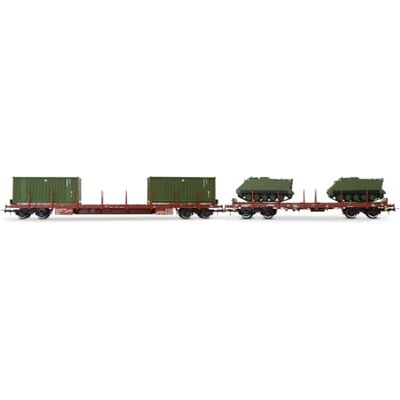 Rivarossi HR6612 FS, 2-unit pack 4-axle flat wagons Rgs + Rgmms, loaded with two 20' containers + two military vehicles M113, ep. IV-V, Wagon rolling stock Rivarossi HR6612 FS, 2-unit pack 4-axle flat wagons Rgs + Rgmms, loaded with two 20' containers + two military vehicles M113, ep. IV-V, Wagon rolling stock