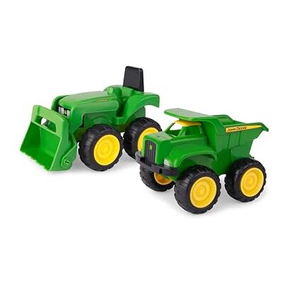 John Deere TOMY Games 6'' Dump Truck & Toy Tractor With Loader Construction Vehicle Set, Green John Deere TOMY Games 6'' Dump Truck & Toy Tractor With Loader Construction Vehicle Set, Green