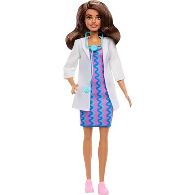 Barbie Careers Doctor Fashion Doll Wearing Removable Look with White Coat, Dress & Shoes, Plus Stethoscope Accessory, JKF76 Barbie Careers Doctor Fashion Doll Wearing Removable Look with White Coat, Dress & Shoes, Plus Stethoscope Accessory, JKF76