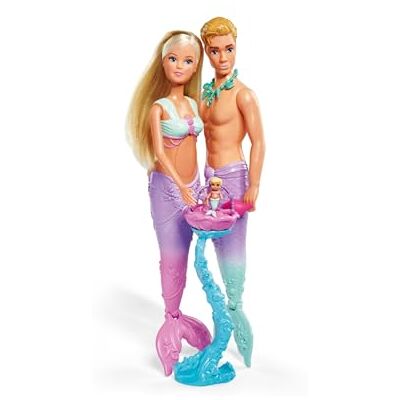 Simba 105733524 Steffi Love Mermaid Family, doll as pregnant mermaid with Kevin as a merman, with baby bed, 29 cm dress-up, toy dolls, for children from 3 years Simba 105733524 Steffi Love Mermaid Family, doll as pregnant mermaid with Kevin as a merman, with baby bed, 29 cm dress-up, toy dolls, for children from 3 years