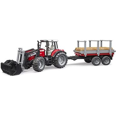 Bruder Massey Ferguson 7480 Front Loader Tractor with Timber Trailer and 3 Logs Bruder Massey Ferguson 7480 Front Loader Tractor with Timber Trailer and 3 Logs